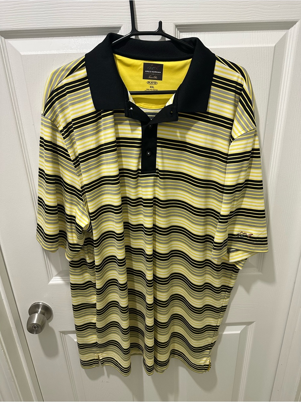 Greg Norman Collection; Yellow and Black Striped; Men's XXL Polo
